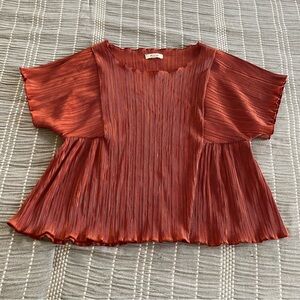 Madewell Texture & Thread Micropleat Short Sleeve Swing Top Orange Red Small